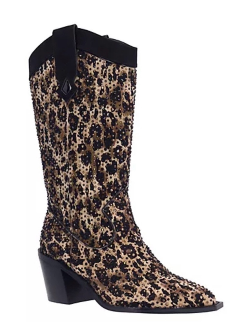 J.Renee Leopard-Print Studded Western Boots in Black and Tan